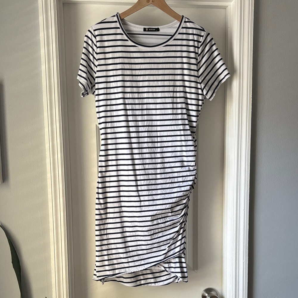 Elegant Black and White Striped Midi Dress